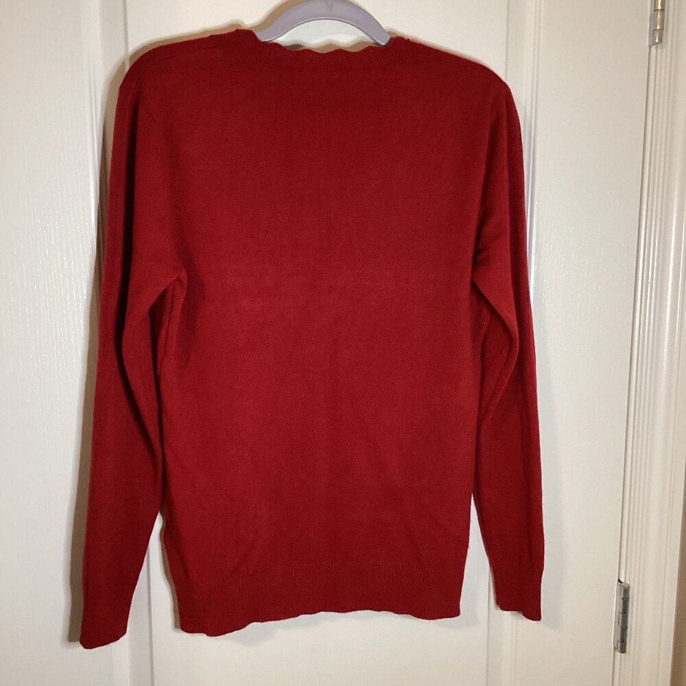 Elexa Women's Red Sweater Size M/L Wool Blend Rhinestones Scalloped Neck Party - Picture 6 of 9